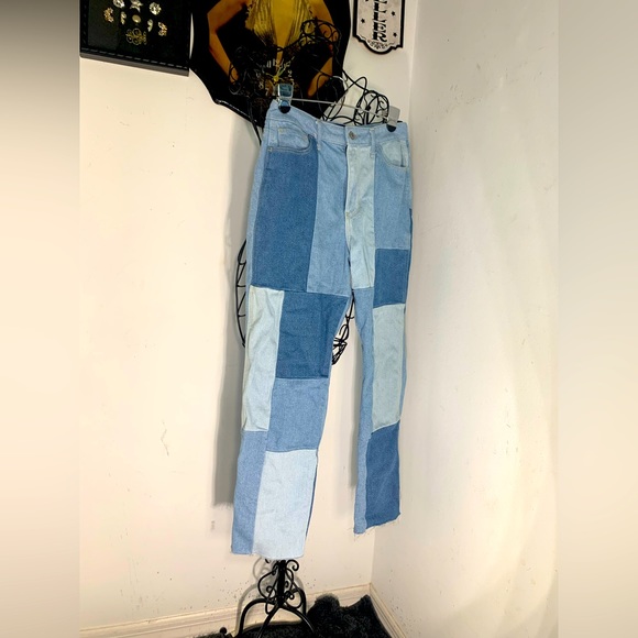 Hollister Denim - Hollister Ultra High Rise Mom Denim Jeans Patchwork dark light wash hippy boho